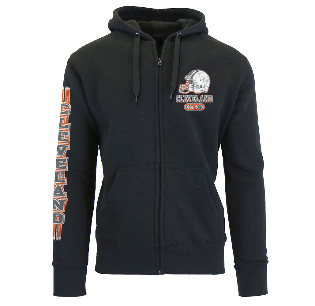 Men's Game Day Football Zip Up Hoodie - Cleveland - Black / S