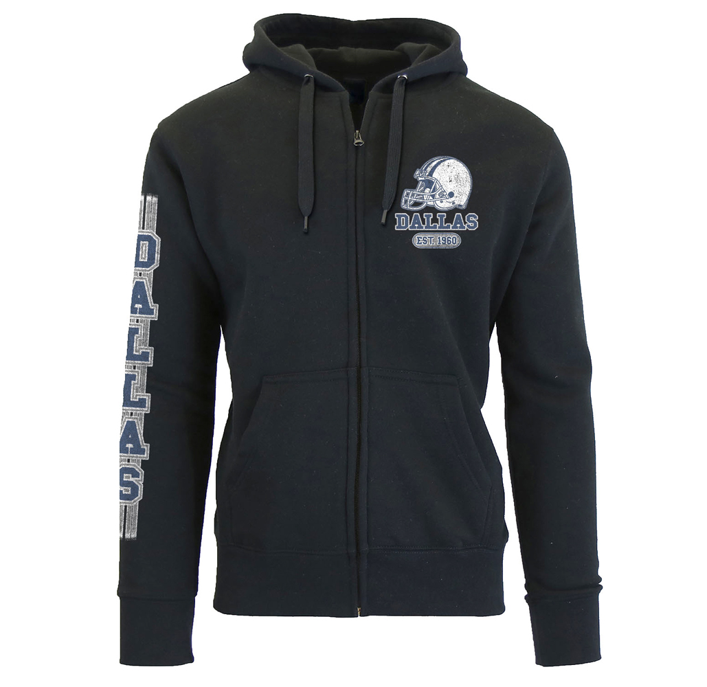 Men's Game Day Football Zip Up Hoodie - Dallas - Black / 2XL