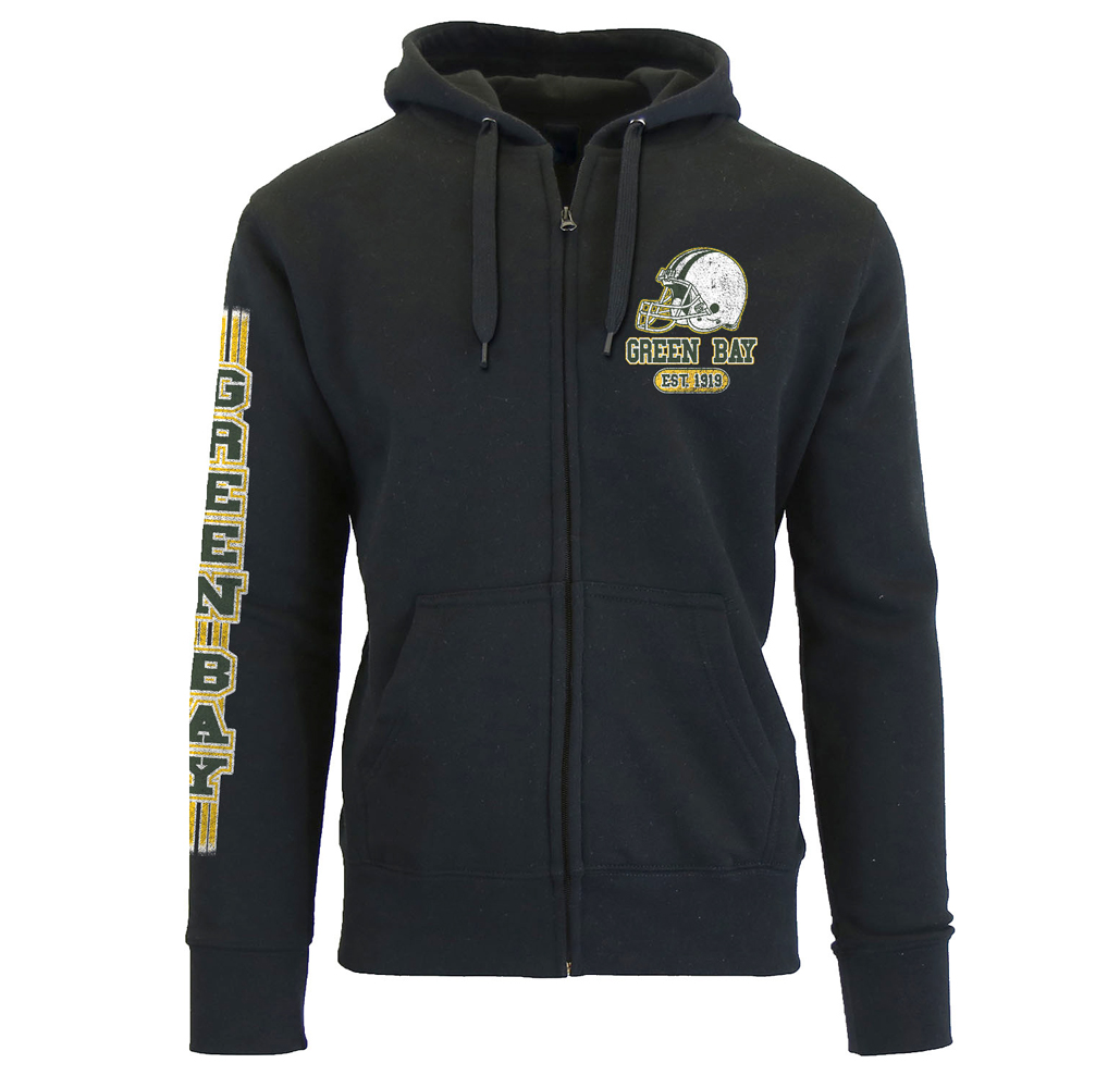 Men's Game Day Football Zip Up Hoodie - Green Bay - Black / S