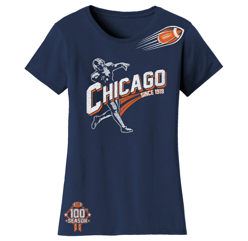 Women's Football Theme T-Shirt - Women's Ballers Football T-Shirts (Plus Sizes Available) - Chicago - Navy / S