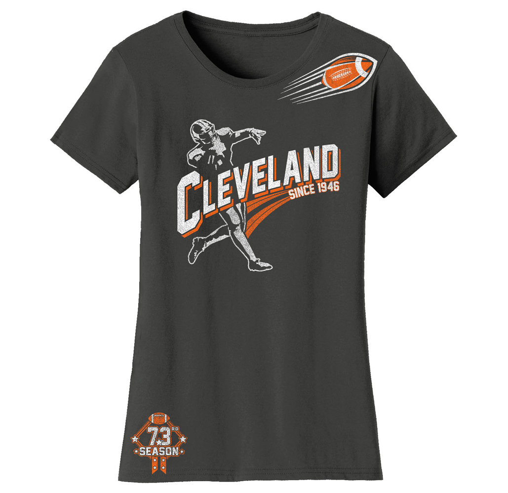 Women's Football Theme T-Shirt - Women's Ballers Football T-Shirts (Plus Sizes Available) - Cleveland - Charcoal / S