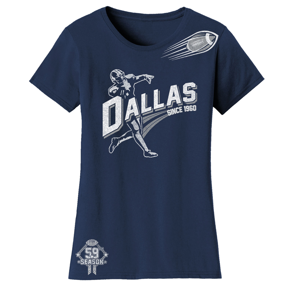 Women's Football Theme T-Shirt - Women's Ballers Football T-Shirts (Plus Sizes Available) - Dallas - Navy / S