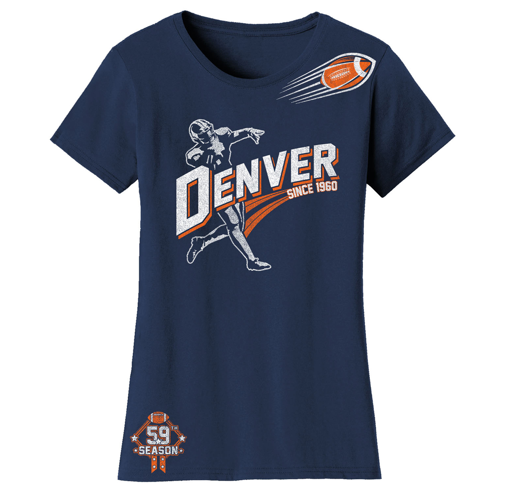 Women's Football Theme T-Shirt - Women's Ballers Football T-Shirts (Plus Sizes Available) - Denver - Navy / S