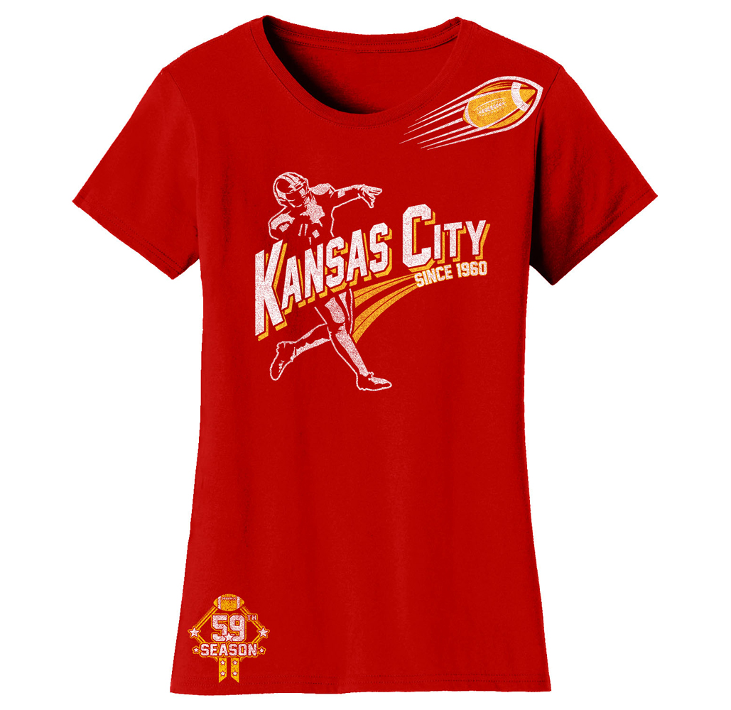 Women's Football Theme T-Shirt - Women's Ballers Football T-Shirts (Plus Sizes Available) - Kansas City - Red / S