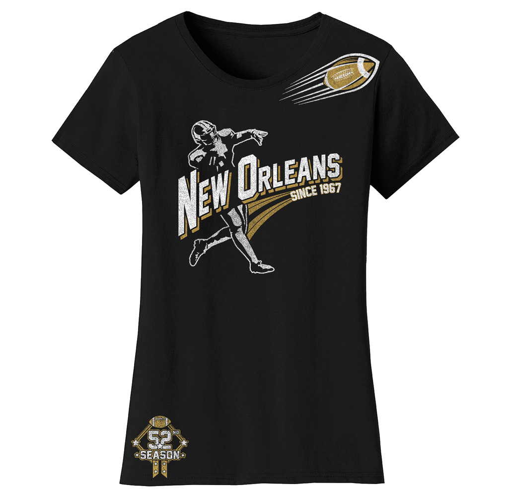 Women's Football Theme T-Shirt - Women's Ballers Football T-Shirts (Plus Sizes Available) - New Orleans - Black / S