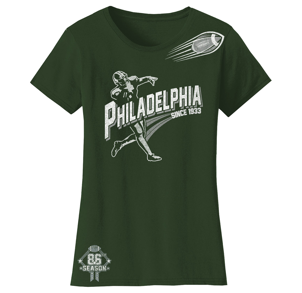 Women's Football Theme T-Shirt - Women's Ballers Football T-Shirts (Plus Sizes Available) - Philadelphia - Forest Green / S