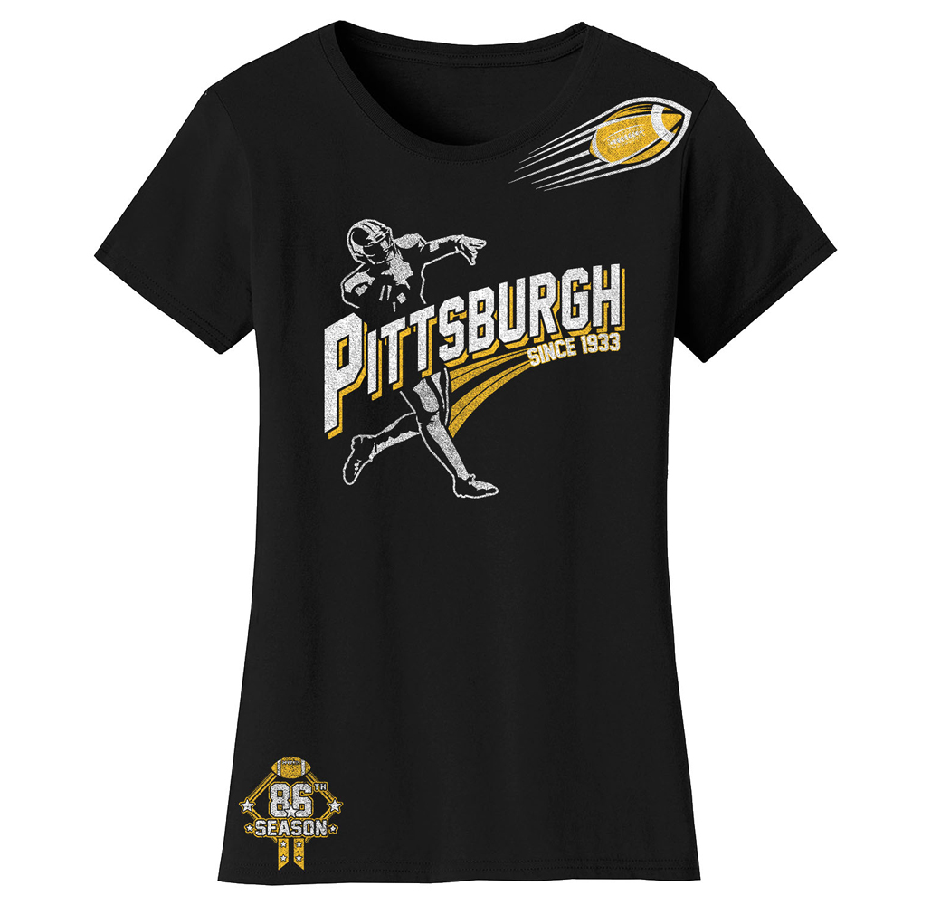 Women's Football Theme T-Shirt - Women's Ballers Football T-Shirts (Plus Sizes Available) - Pittsburgh - Black / S