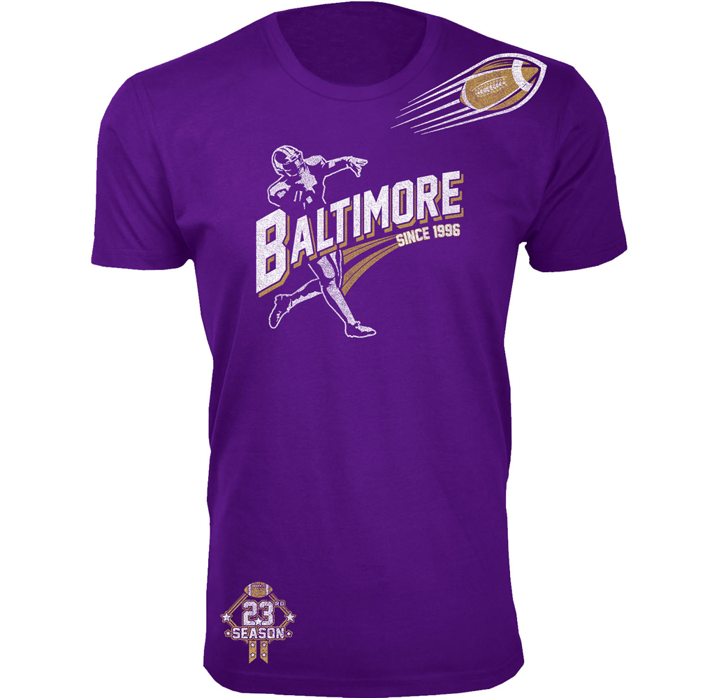 Men's Football Theme T-Shirt - Men's Ballers Football T-Shirts (Extended Sizes Available) - Baltimore - Purple / 3XL
