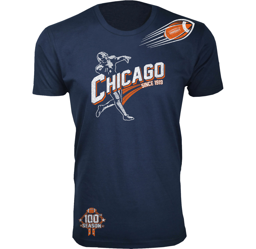 Men's Football Theme T-Shirt - Men's Ballers Football T-Shirts (Extended Sizes Available) - Chicago - Navy / S