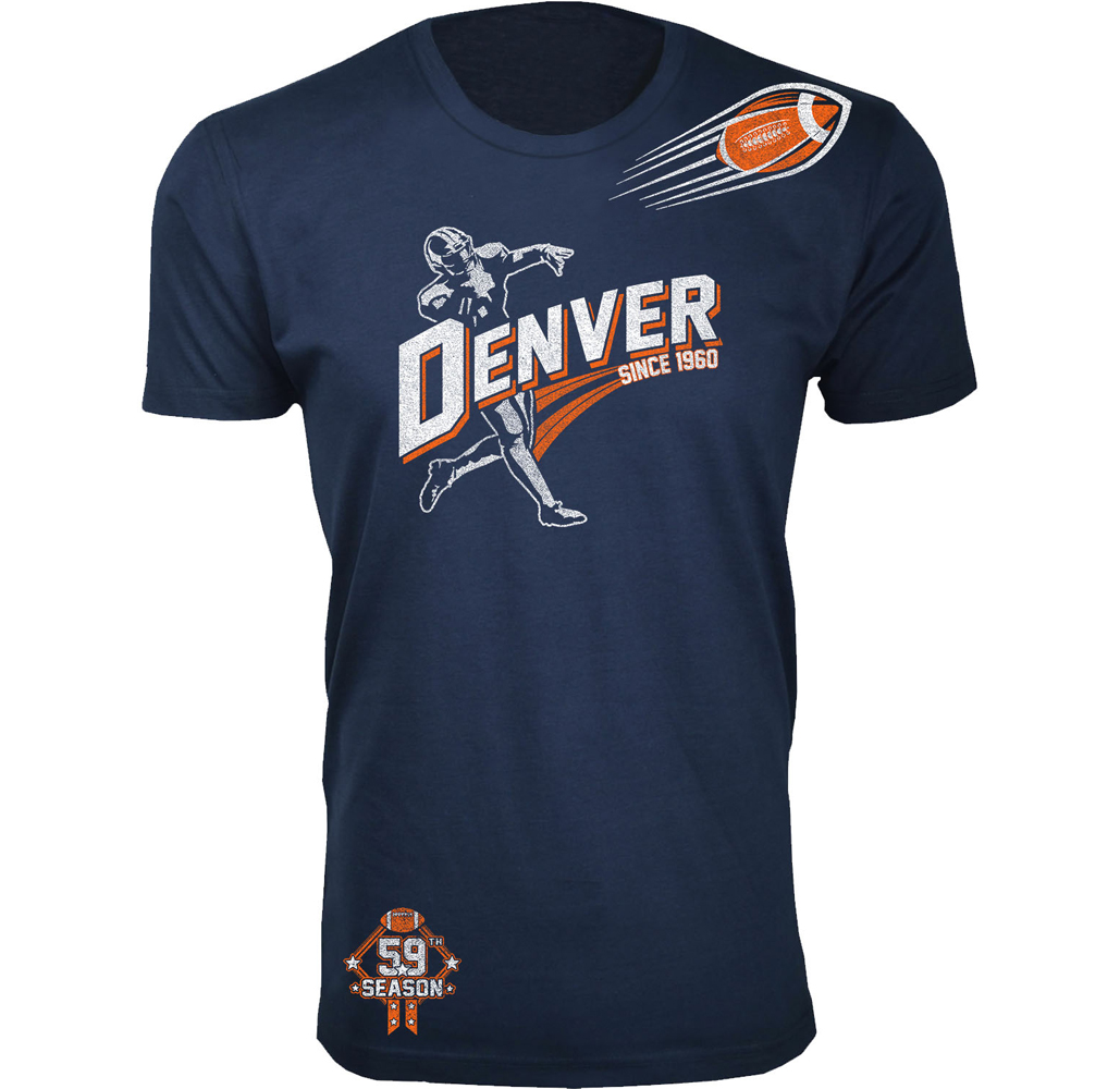 Men's Football Theme T-Shirt - Men's Ballers Football T-Shirts (Extended Sizes Available) - Denver - Navy / S