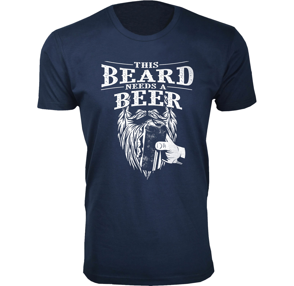 Men's Beard Humor T-shirts - This Beard Needs A Beer - Navy / XL