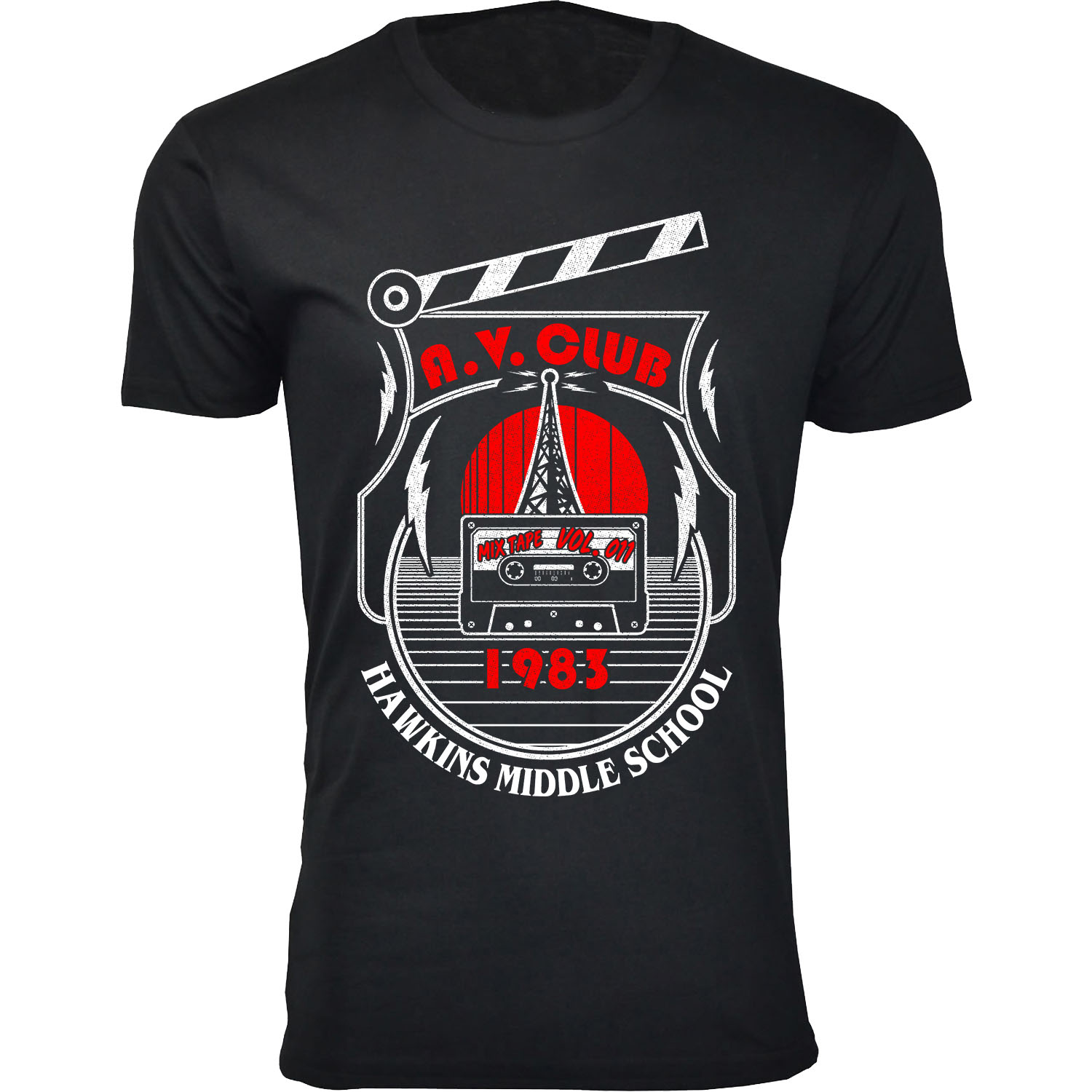 Men's Best of Stranger Things T-shirts - A. V. Club 1983 Hawkins Middle School - Black / L