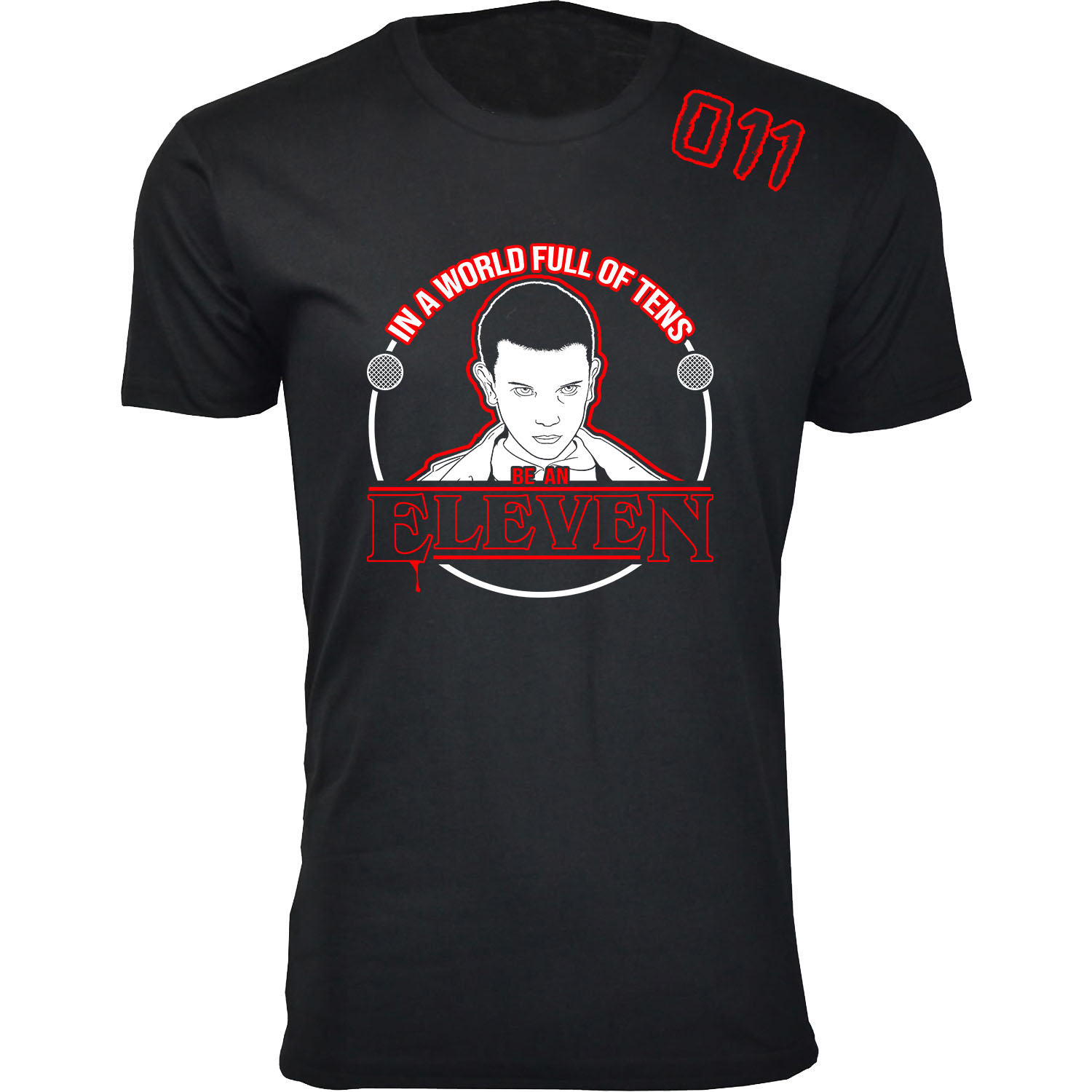 Men's Best of Stranger Things T-shirts - In a World Full of Tens Be an Eleven - Black / S