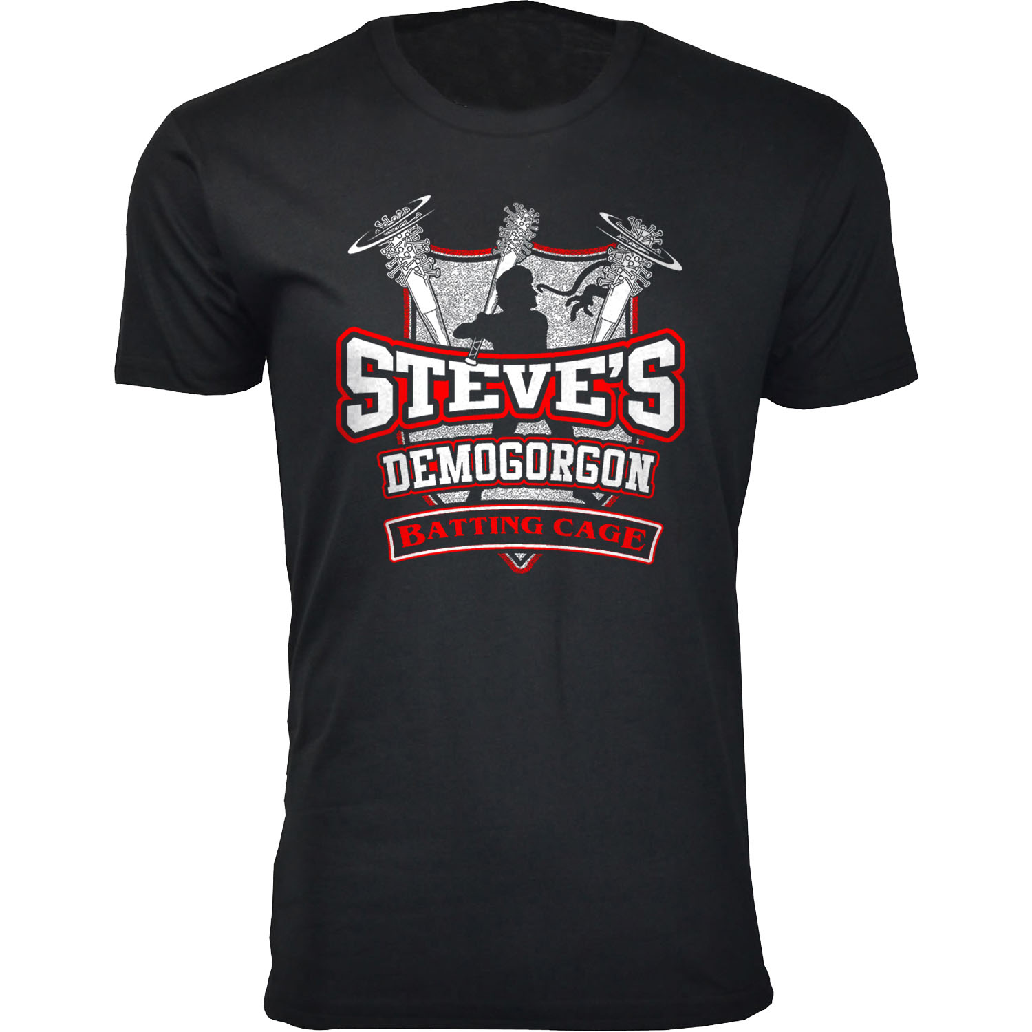 Men's Best of Stranger Things T-shirts - Steve's Demogorgon Batting Cage - Black / L