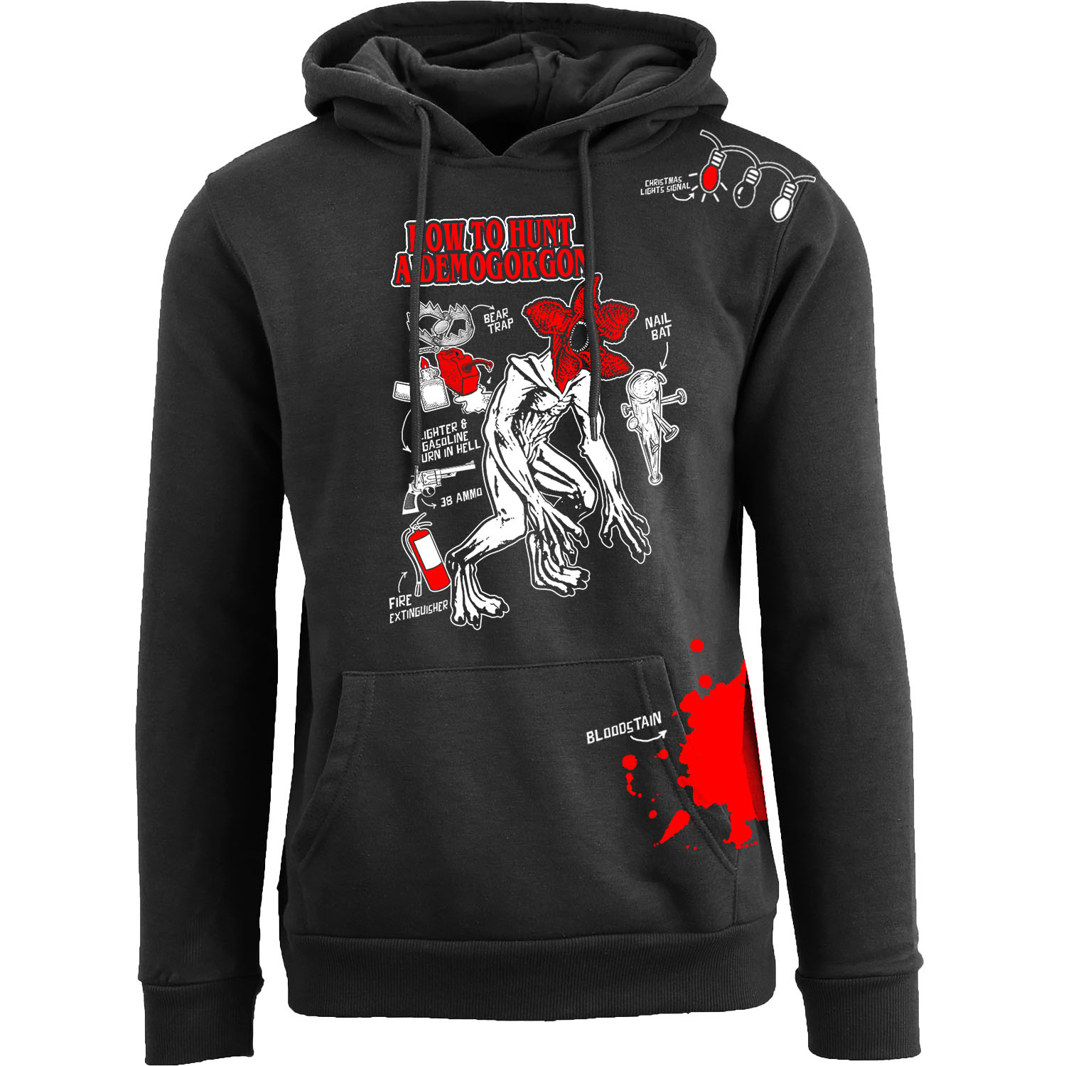 Stranger Things Themed Pullover Hoodie - How to Hunt a Demogorgon - Black / S