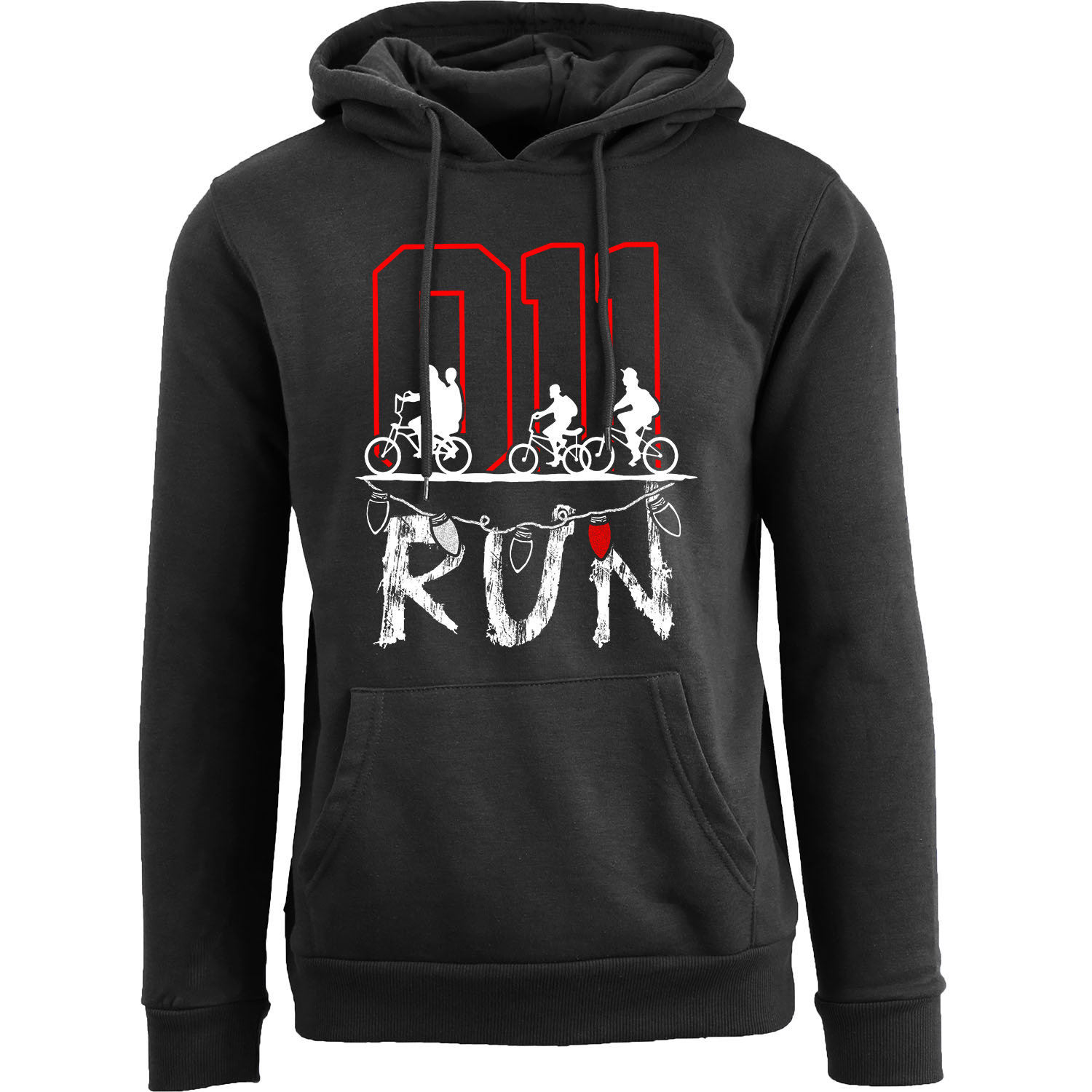 Stranger Things Themed Pullover Hoodie - 011 Run - Black / S