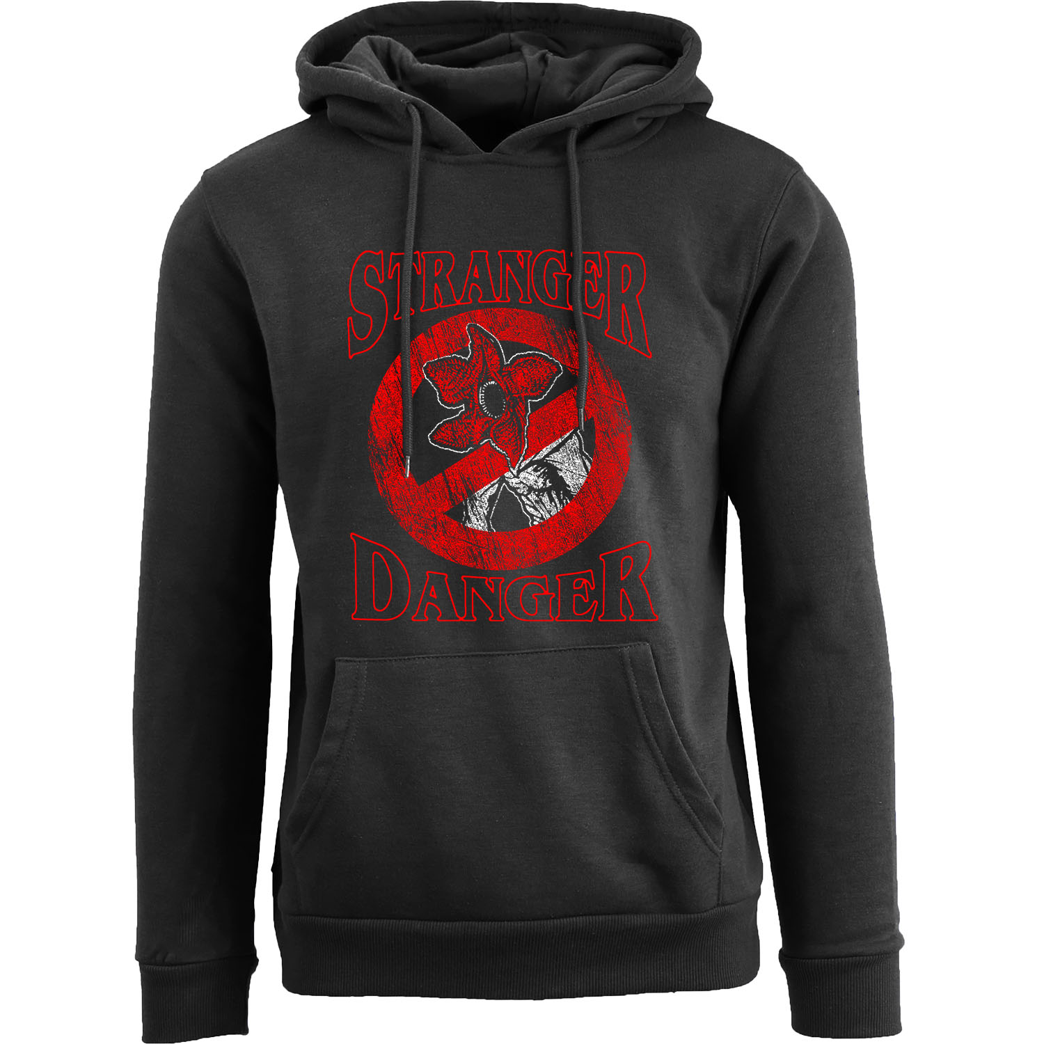 Stranger Things Themed Pullover Hoodie - Stranger Danger - Black / S