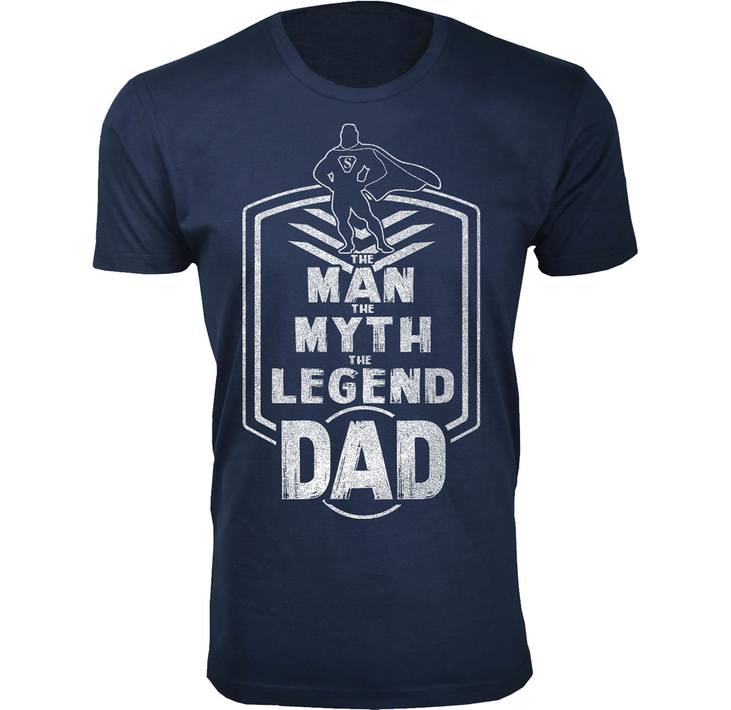 Men's Dad Theme T-shirts - Men's Best Father's Day T-shirts Ever - The Man The Myth The Legend Dad Badge - Navy / M
