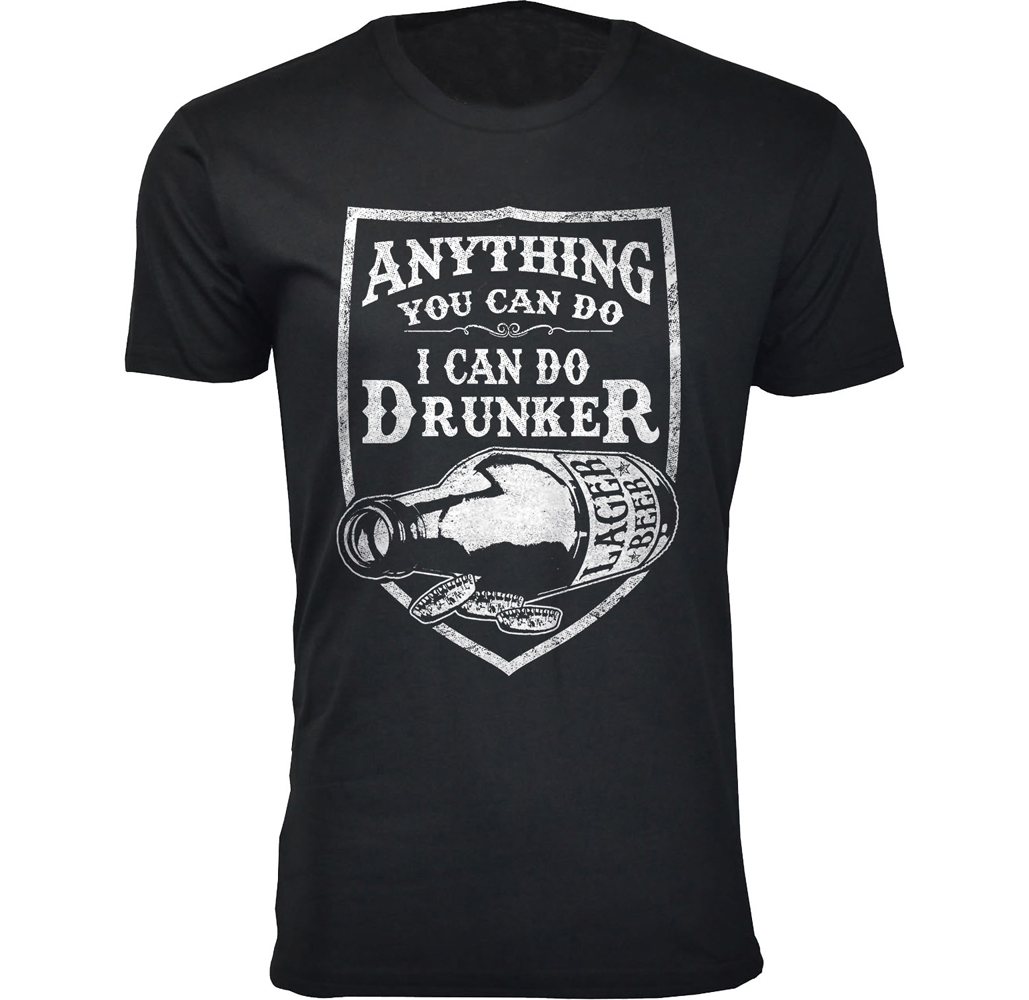 Men's 'Beer Makes Me Happy' T-shirt - Men's Hilarious Beer Joke T-shirts - Anything You Can Do I Can Do Drunker - Black / XL