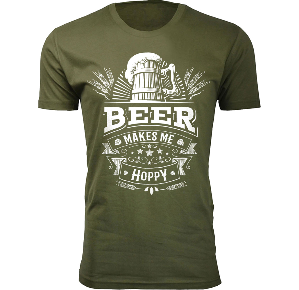 Men's 'Beer Makes Me Happy' T-shirt - Men's Hilarious Beer Joke T-shirts - Beer Makes Me Hoppy - Military Green / L