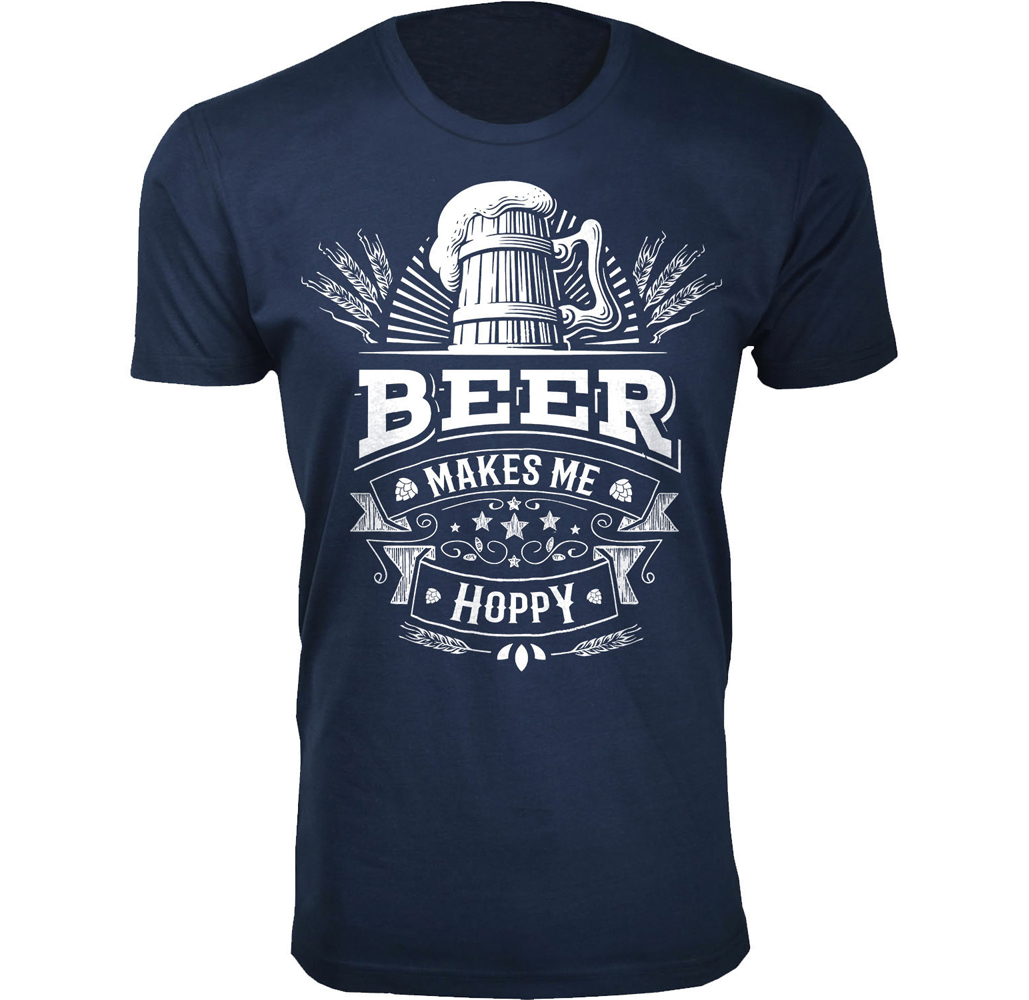 Men's 'Beer Makes Me Happy' T-shirt - Men's Hilarious Beer Joke T-shirts - Beer Makes Me Hoppy - Navy / S