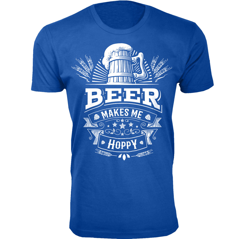 Men's 'Beer Makes Me Happy' T-shirt - Men's Hilarious Beer Joke T-shirts - Beer Makes Me Hoppy - Royal Blue / L
