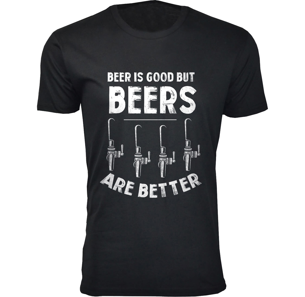 Men's Vintage Beer Theme T-shirts - Men's Vintage Beer Joke T-shirts - Beer is Good But Beers are Better - Black / 2XL