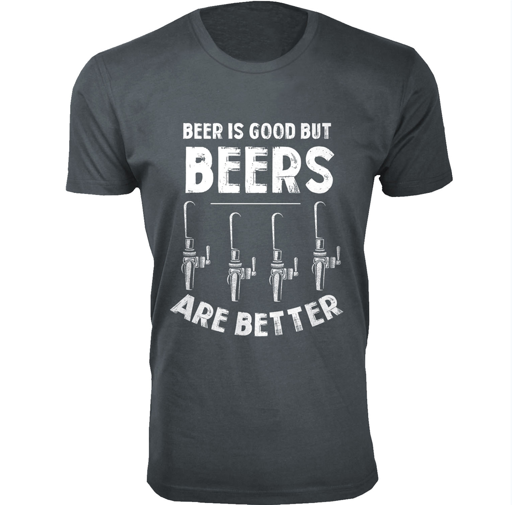 Men's Vintage Beer Theme T-shirts - Men's Vintage Beer Joke T-shirts - Beer is Good But Beers are Better - Charcoal / L