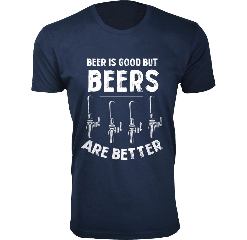 Men's Vintage Beer Theme T-shirts - Men's Vintage Beer Joke T-shirts - Beer is Good But Beers are Better - Navy / L