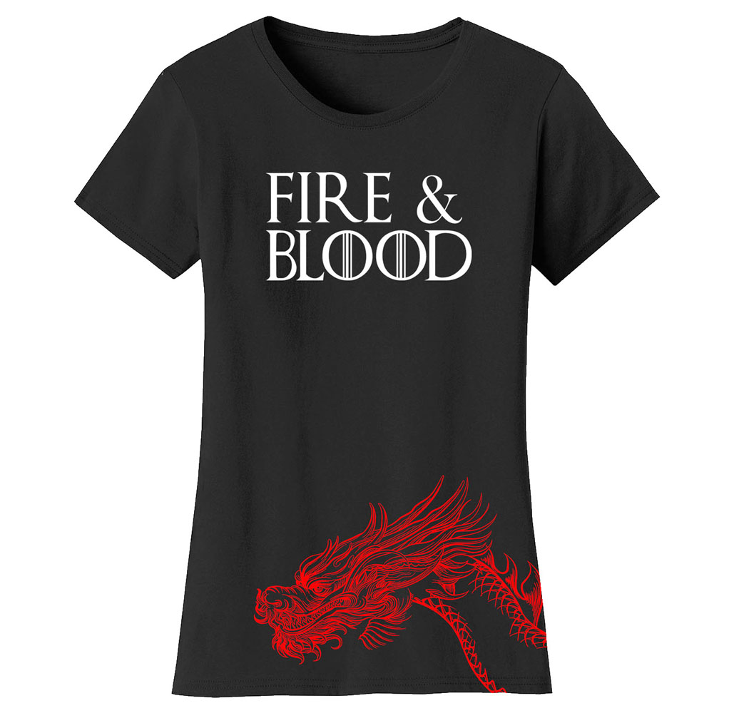 Women&rsquo;s Thrones and Dragons T-Shirt - Women's Thrones and Dragon's T-shirts - Fire & Blood - Black / Large
