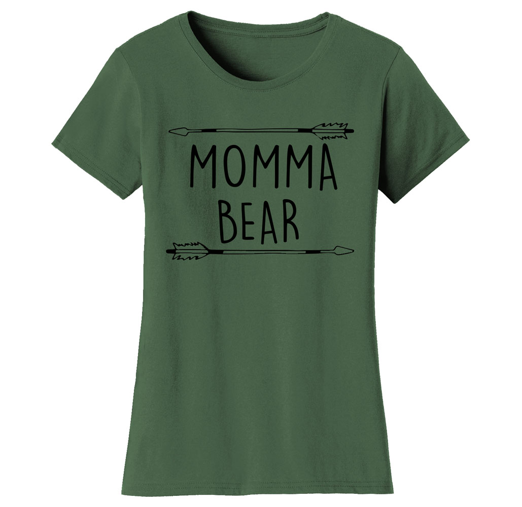 Women’s Mama Bear Themed T-Shirts - Women's Mama Bear Themed T-shirts - MOMMA Bear Arrow - Military Green/Black Print / X-Large