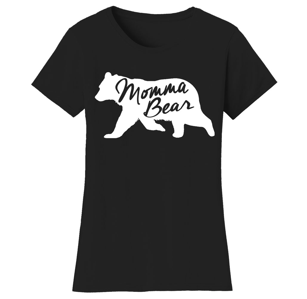 Women&rsquo;s Mama Bear Themed T-Shirts - Women's Mama Bear Themed T-shirts - Momma Bear Silhouette - Black/White Print / 2X-Large