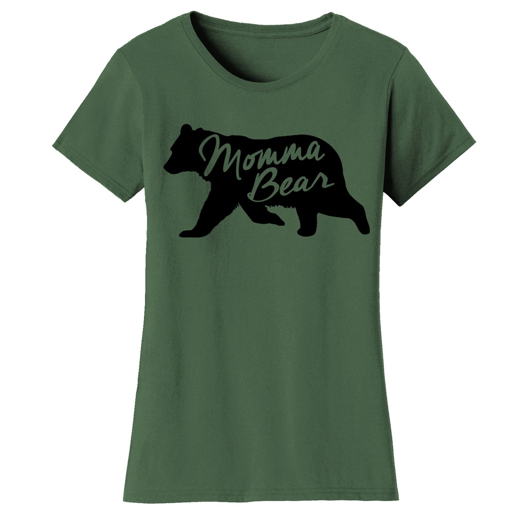 Women&rsquo;s Mama Bear Themed T-Shirts - Women's Mama Bear Themed T-shirts - Momma Bear Silhouette - Military Green/Black Print / Large
