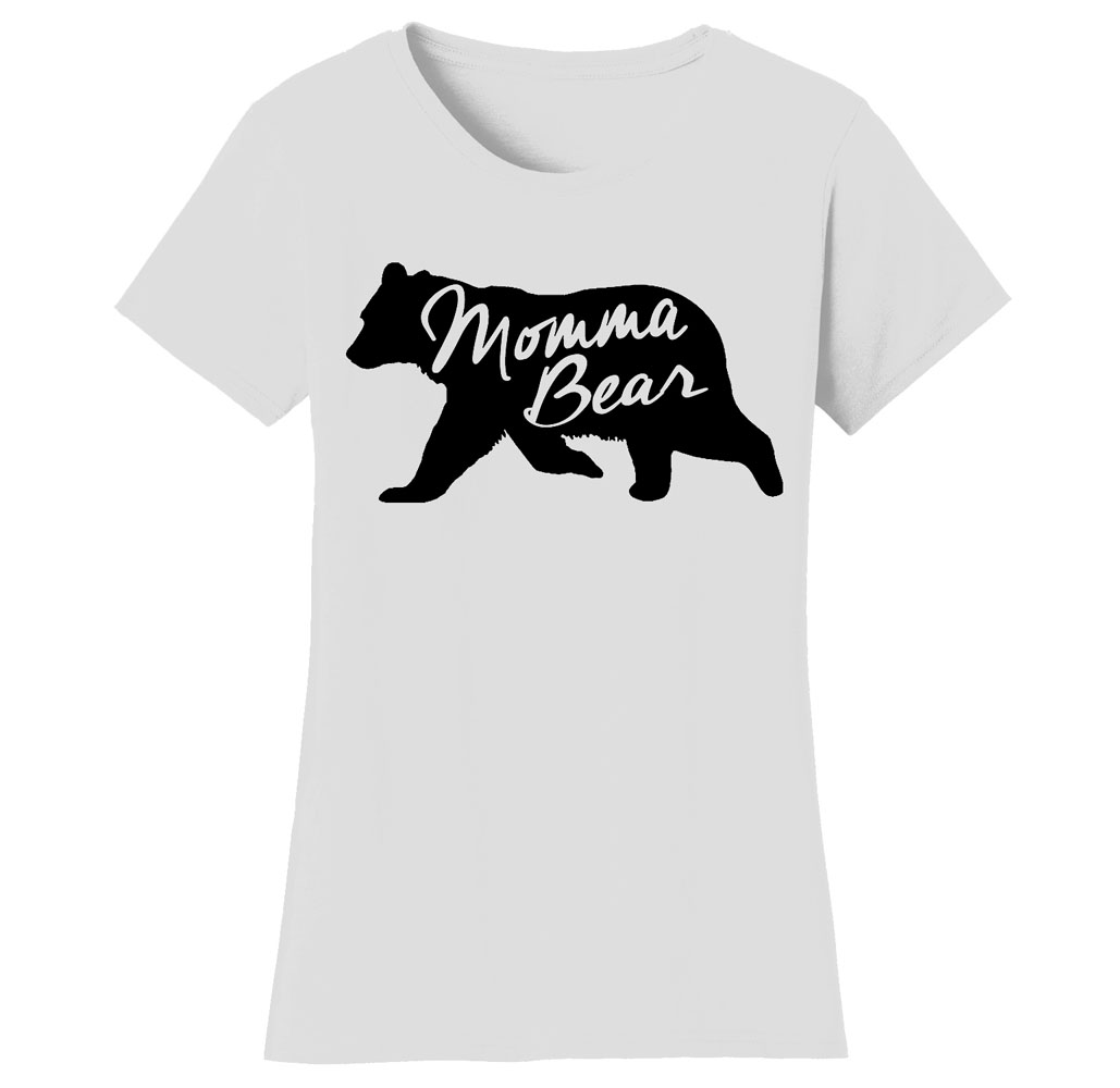 Women&rsquo;s Mama Bear Themed T-Shirts - Women's Mama Bear Themed T-shirts - Momma Bear Silhouette - White/Black Print / X-Large