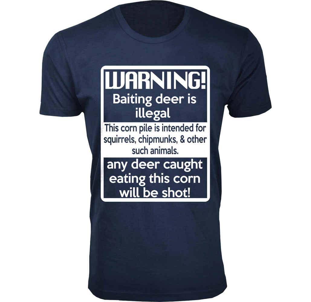 Men's Deer Hunting Theme T-shirt - Warning! - Navy/Medium