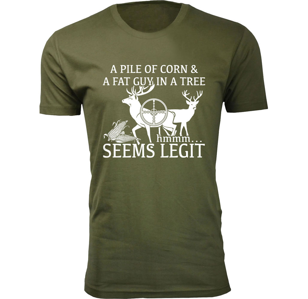 Men's Deer Hunting Theme T-shirt - Seems - Military Green/Small