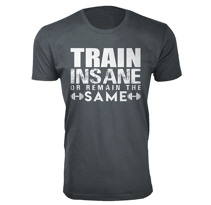 Men's 'Made in the Gym' and 'Train Insane' T-shirt - Train Insane - Charcoal / 2XL