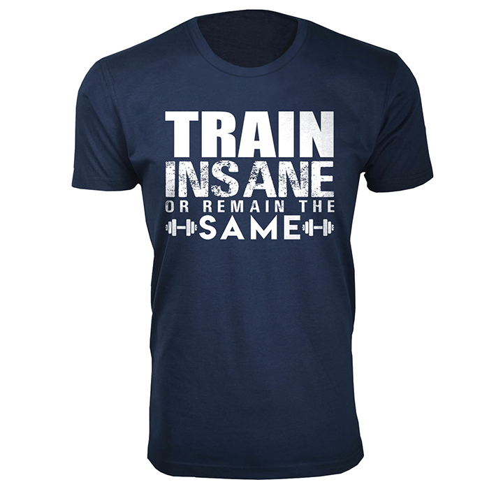 Men's 'Made in the Gym' and 'Train Insane' T-shirt - Train Insane - Navy / 2XL