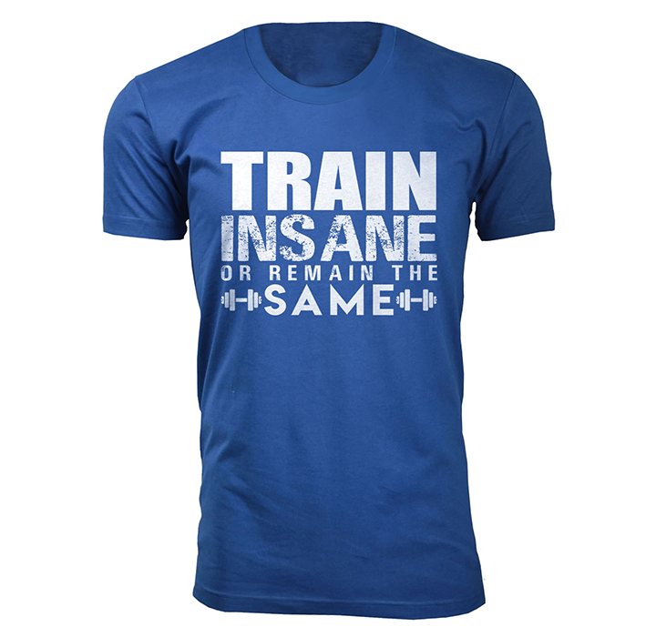 Men's 'Made in the Gym' and 'Train Insane' T-shirt - Train Insane - Royal Blue / S