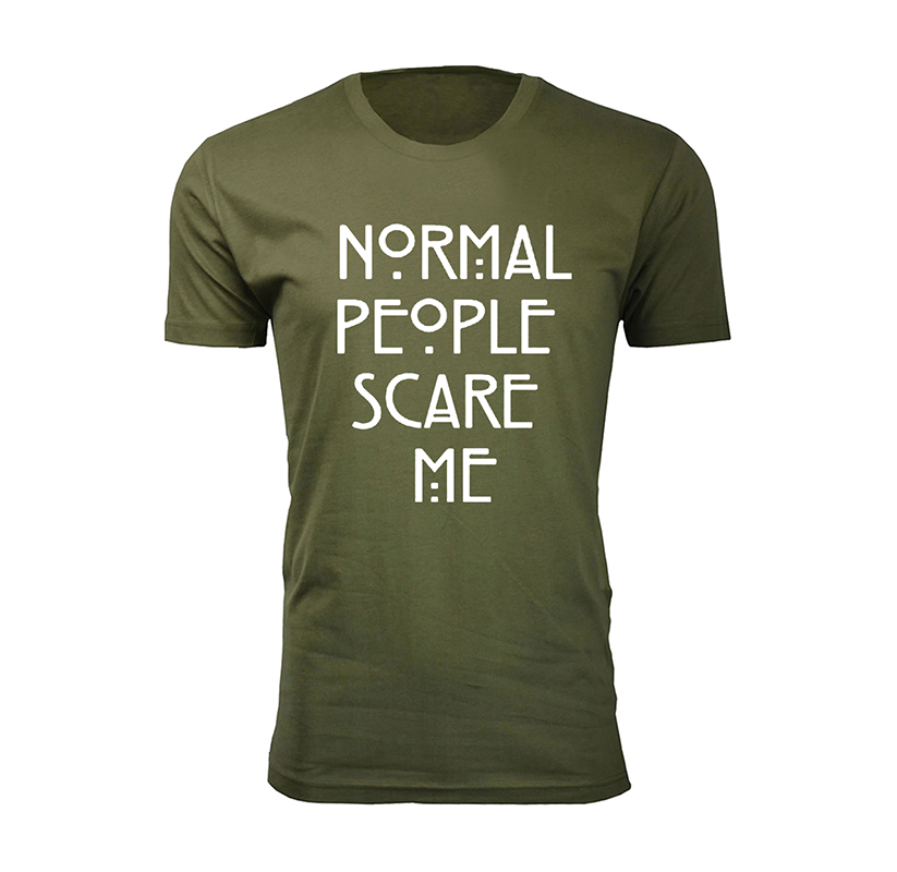 Men’s Normal People Scare Me Humor T-Shirt (SM-3X) - Military Green - Large