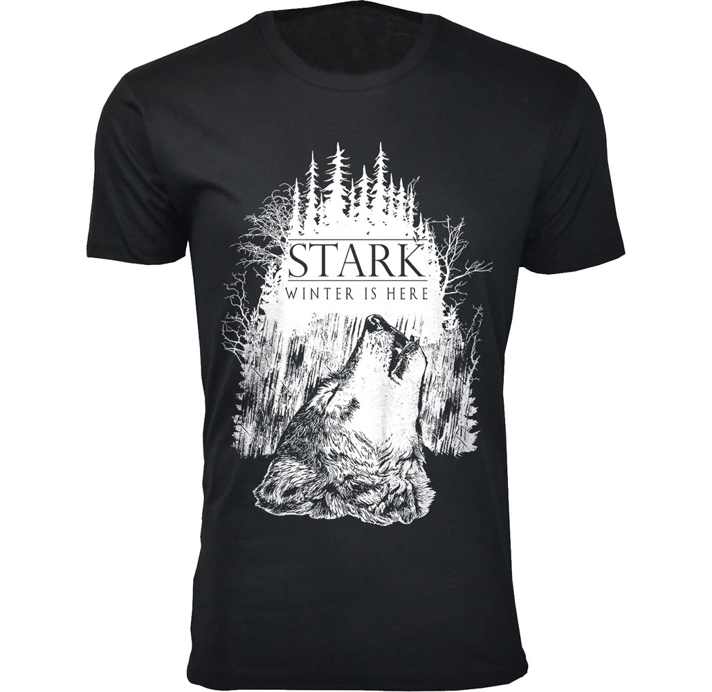 Men’s Thrones and Dragons T-Shirt - Men's Thrones and Dragon's T-shirts - Stark Winter is Here - Black / X-Large