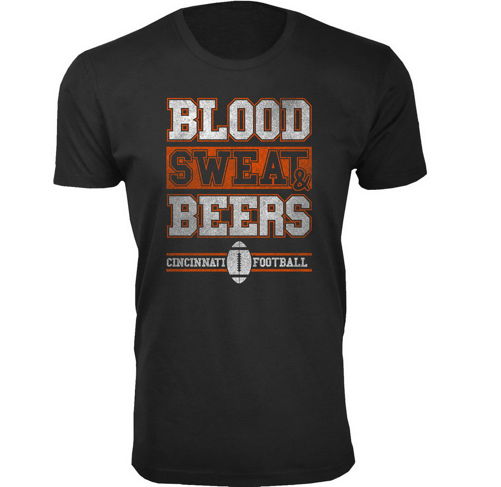 Men's Blood Sweat & Beers Football Cotton T-Shirts - Cincinnati / Black / LG