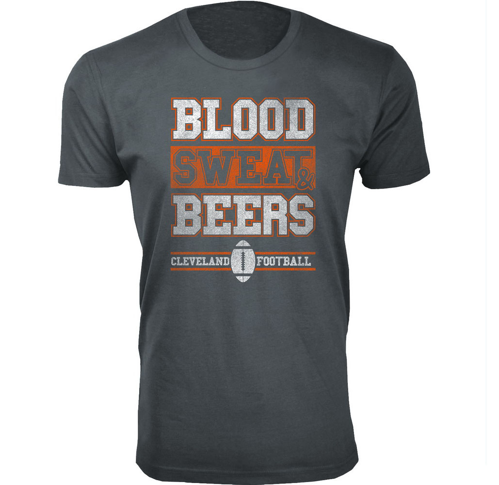 Men's Blood Sweat & Beers Football Cotton T-Shirts - Cleveland / Charcoal / 3XL