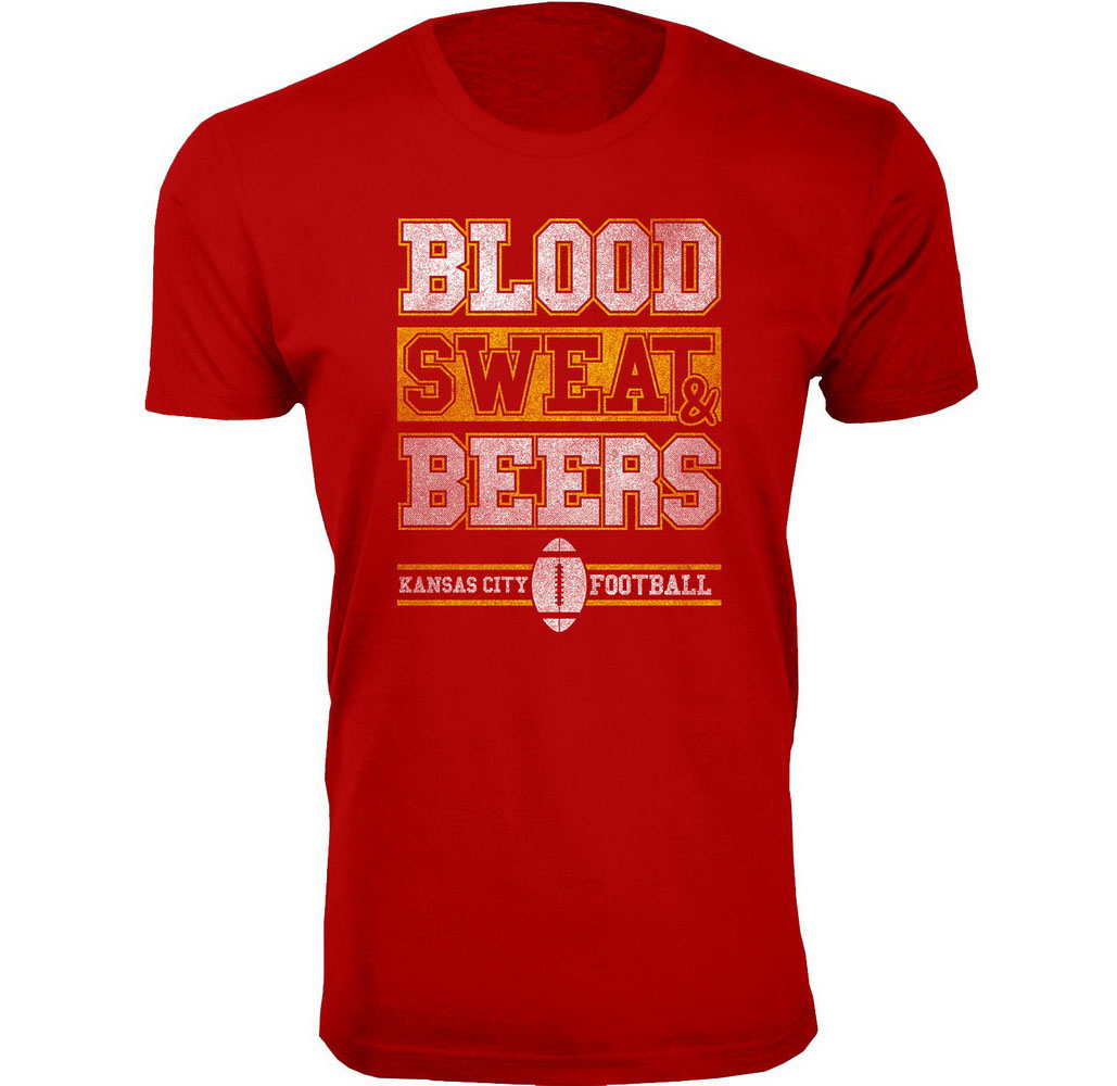 Men's Blood Sweat & Beers Football Cotton T-Shirts - Kansas City / Red / XL