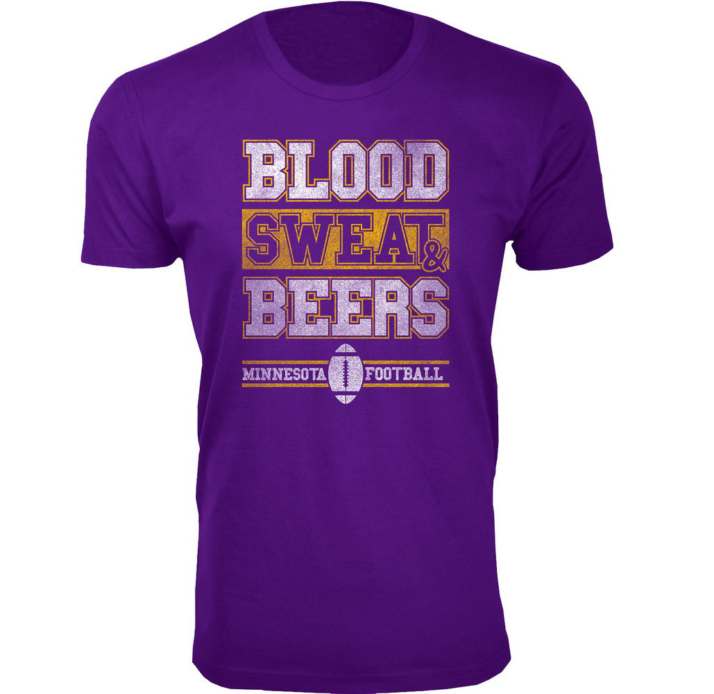 Men's Blood Sweat & Beers Football Cotton T-Shirts - Minnesota / Purple / 3XL