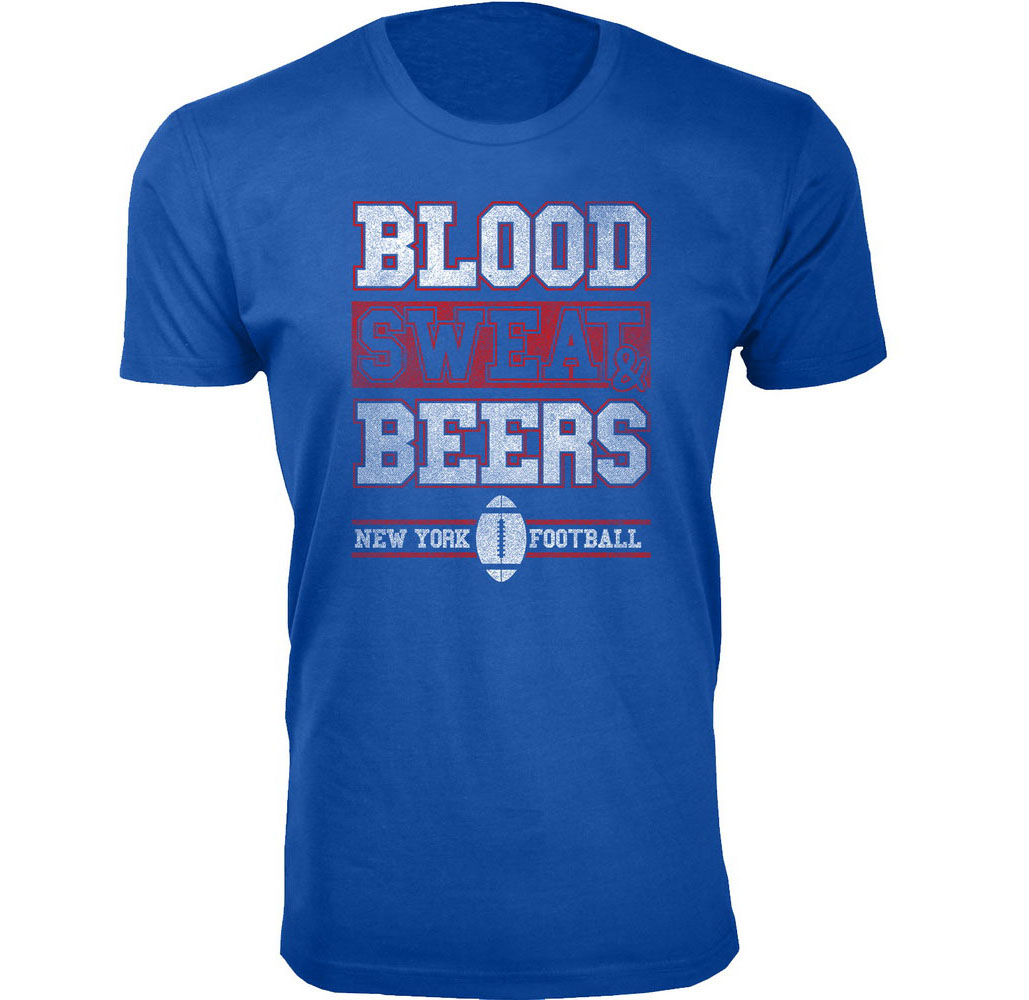 Men's Blood Sweat & Beers Football Cotton T-Shirts - New York / Royal Blue / 3XL