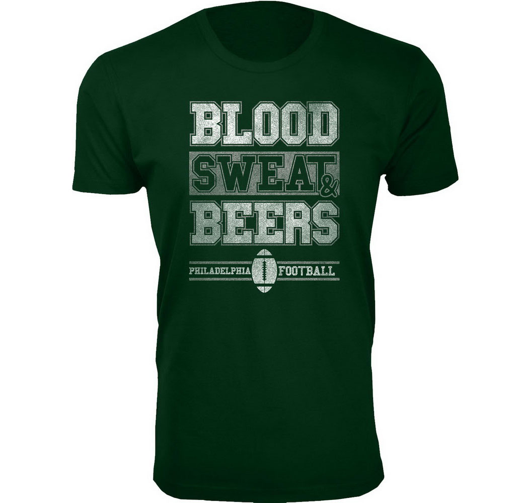 Men's Blood Sweat & Beers Football Cotton T-Shirts - Philadelphia / Forest Green / 3XL