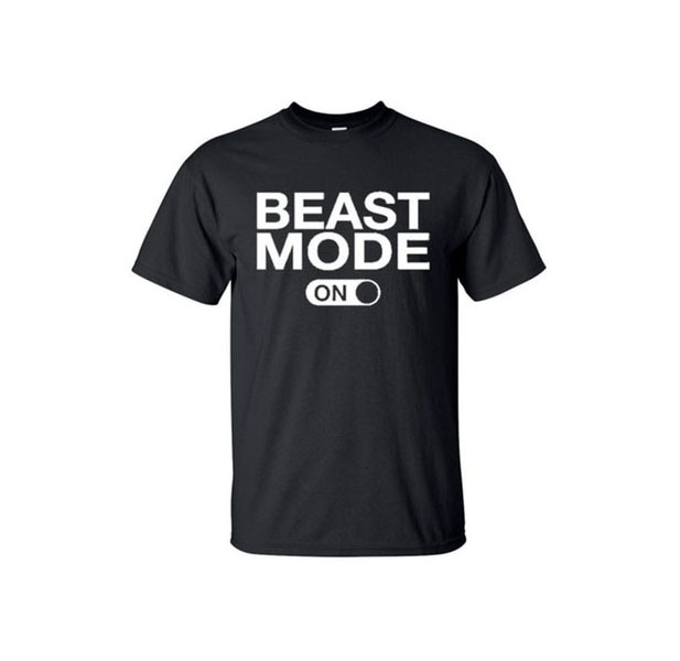 Men's Pre-Shrunk Cotton Gym Themed Workout T-Shirt - Beast Mode On / Black / XL