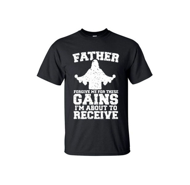Men's Pre-Shrunk Cotton Gym Themed Workout T-Shirt - Father Forgive Me / Black / XL