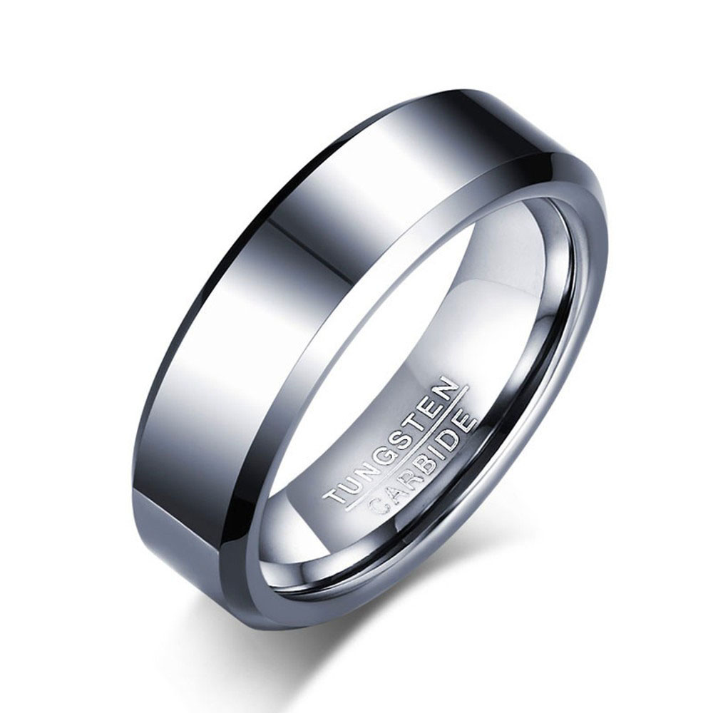 Tungsten Carbide Mirrored Polished Plain Comfort Fit Ring - White - Size 12